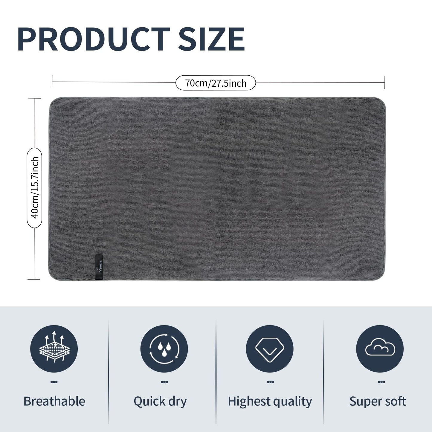 VIVOTE Microfiber Hand Towels with Hanging Loop Grey Bathroom Hand Towel