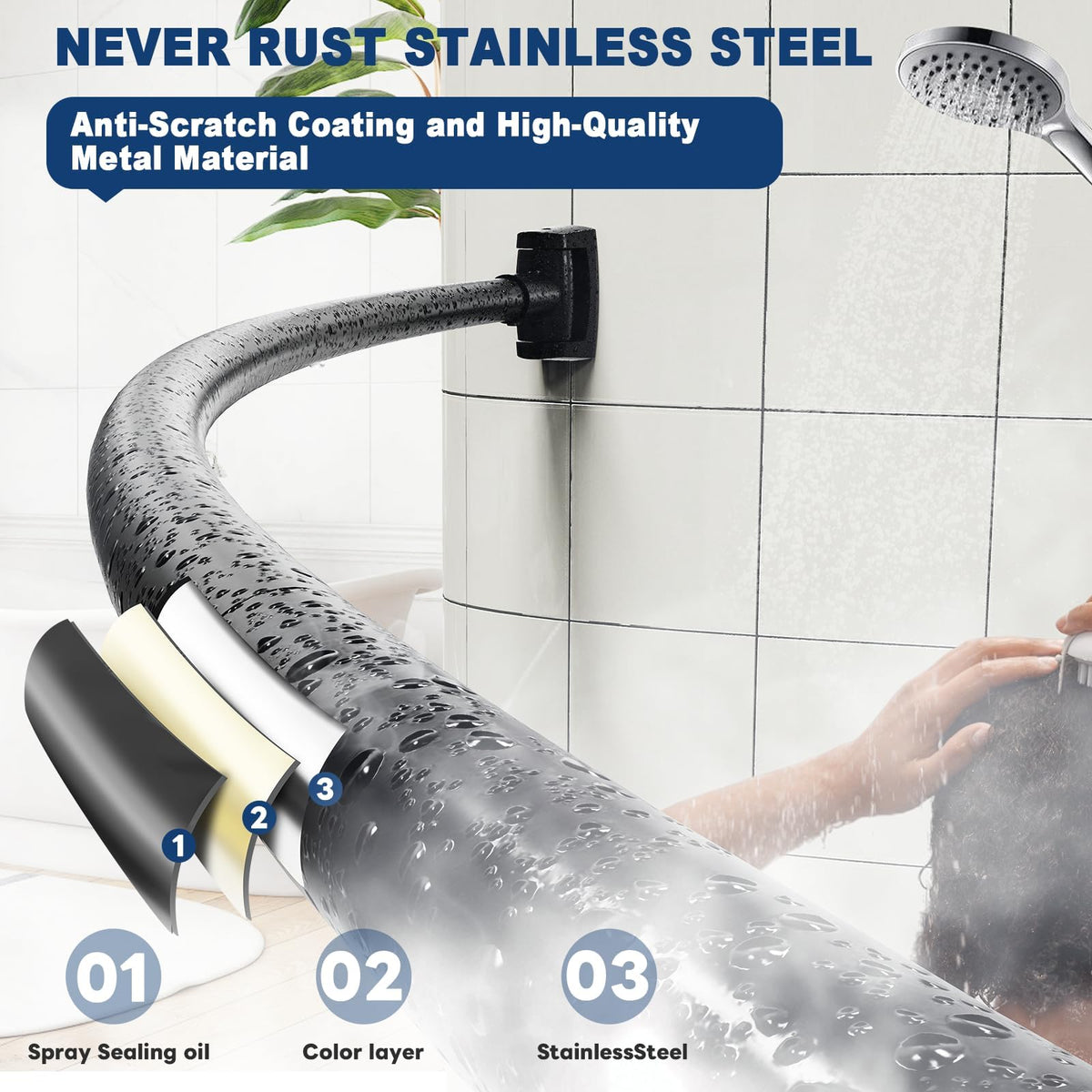 Abiglifty Curved Shower Curtain Rod, 109-198CM (43”-78”)