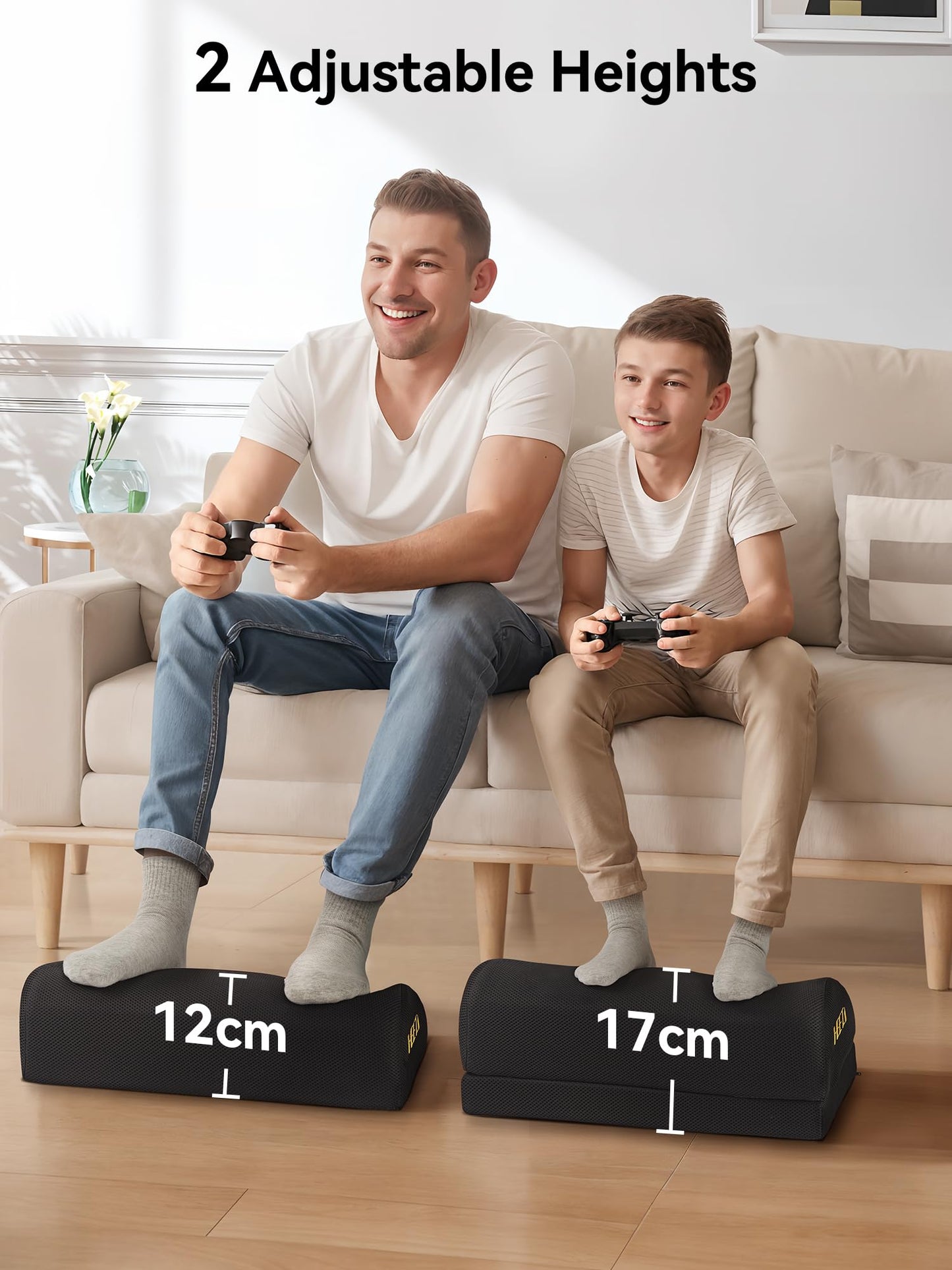 HEETA Foot Rest Under Desk, Ergonomic Footrest Adjustable 2 Optional Height Desk Foot Rest Foam Non-Slip Foot Stool for Home, Office & Gaming (Black)