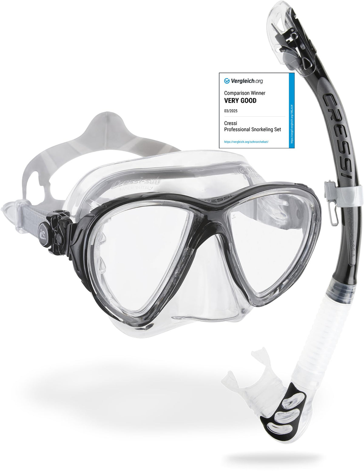 Cressi Big Eyes Evolution Plus Kappa Ultra Dry Combo Diving Set (Made in Italy), Clear/Black