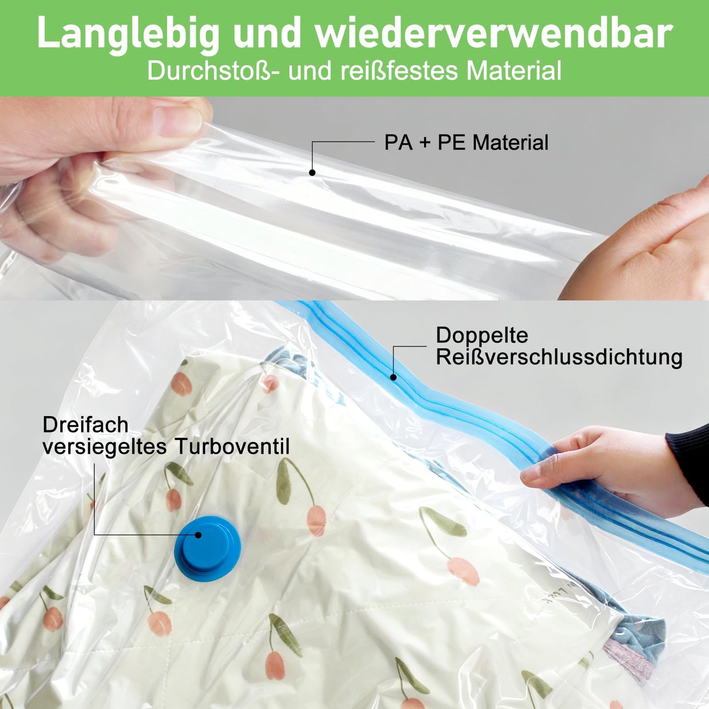 Vacuum Bags Pack of 8, 3 Large 80 x 60 cm + 2 Small 60 x 40 cm + 2 Small 50 x 40 cm, Space Saving Vacuum Bags, PA & PE Material, Hand Pump Included
