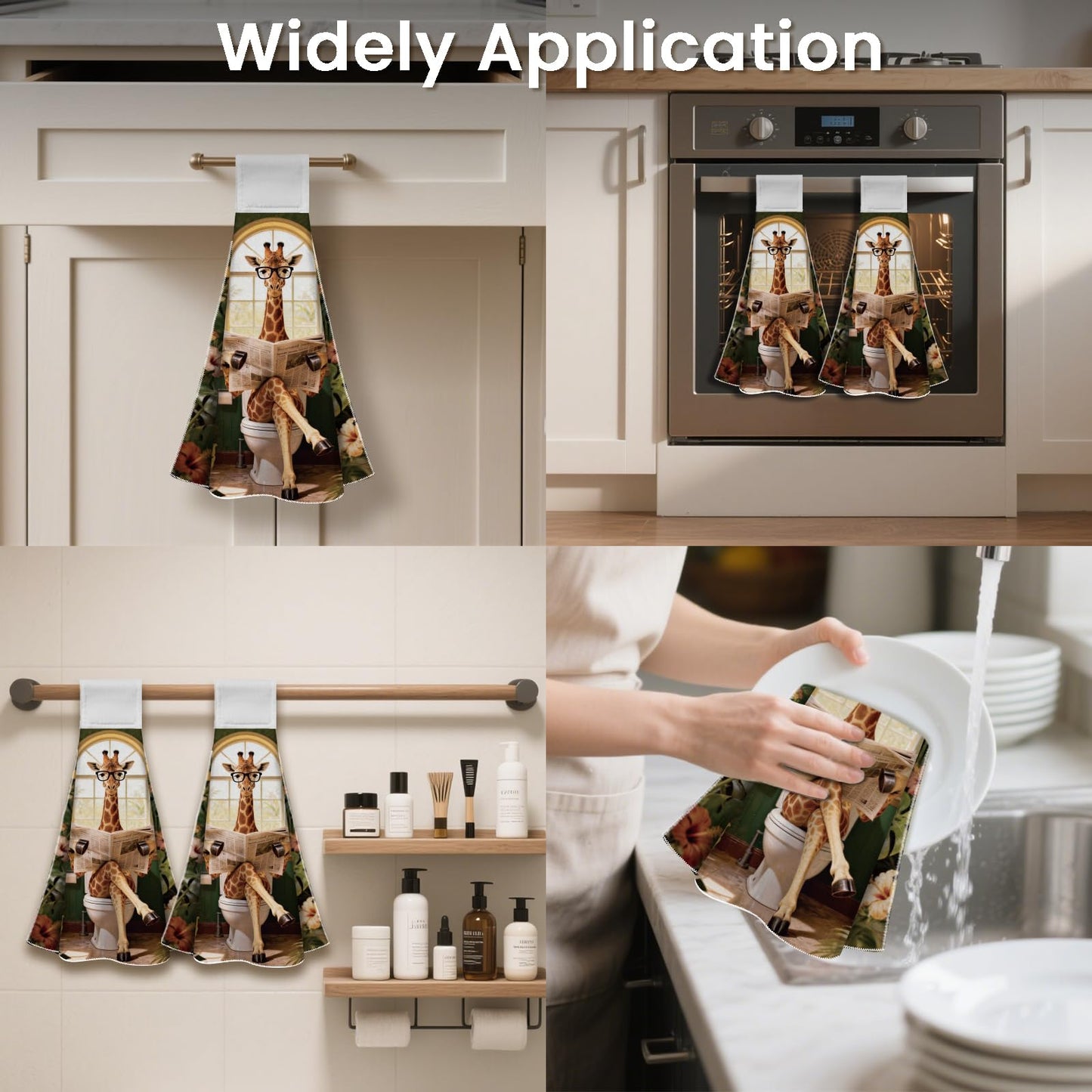 CUTHOLLOW 2 Pcs Funny Toilet Giraffe Hanging Kitchen Towels with Loop