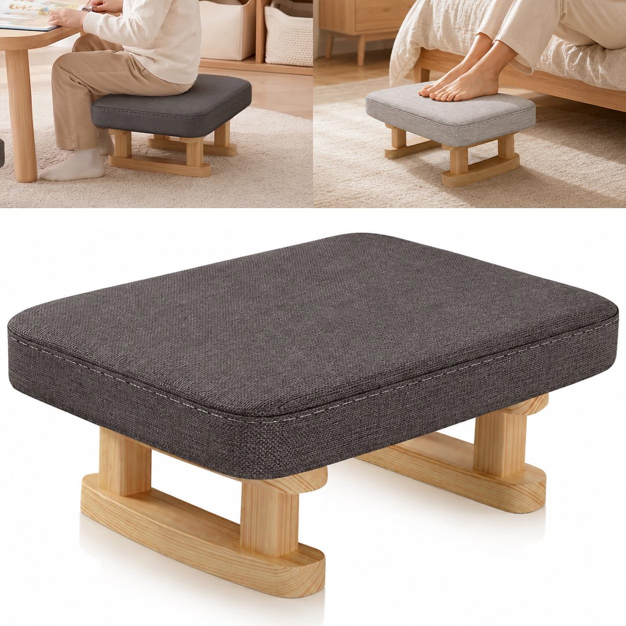 Lighterday Foot Stool,Pouffe Footstool with Cushion,Ottoman Stool with Removable Footstool Cover,Poofy Foot Rest for Leg Rest in Living Room Bedroom