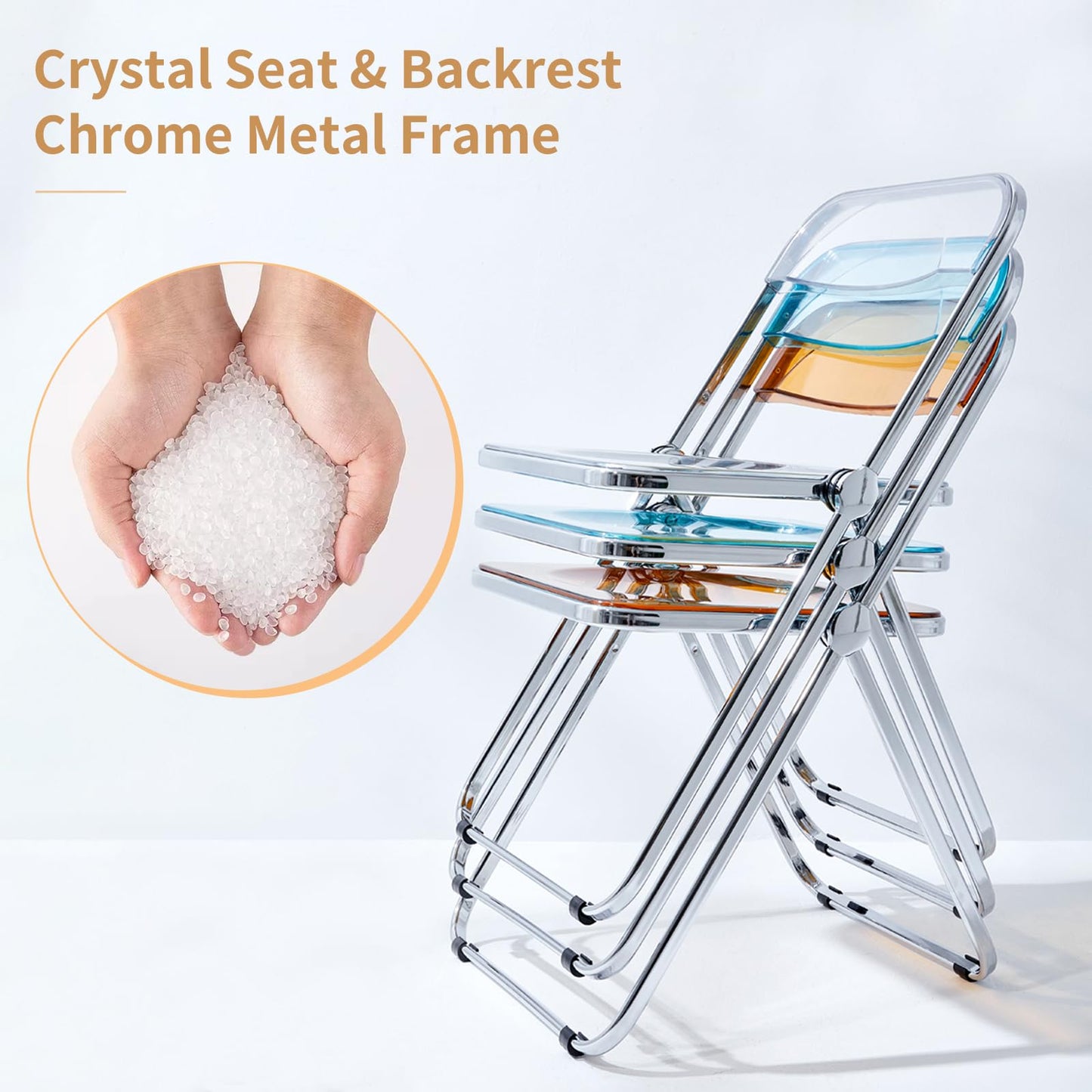KAIHAOWIN Luxury Modern Transparent Folding Chair Acrylic Stacking Chairs with Crystal Seats-PC Plastic for Living Room and Outdoor Use