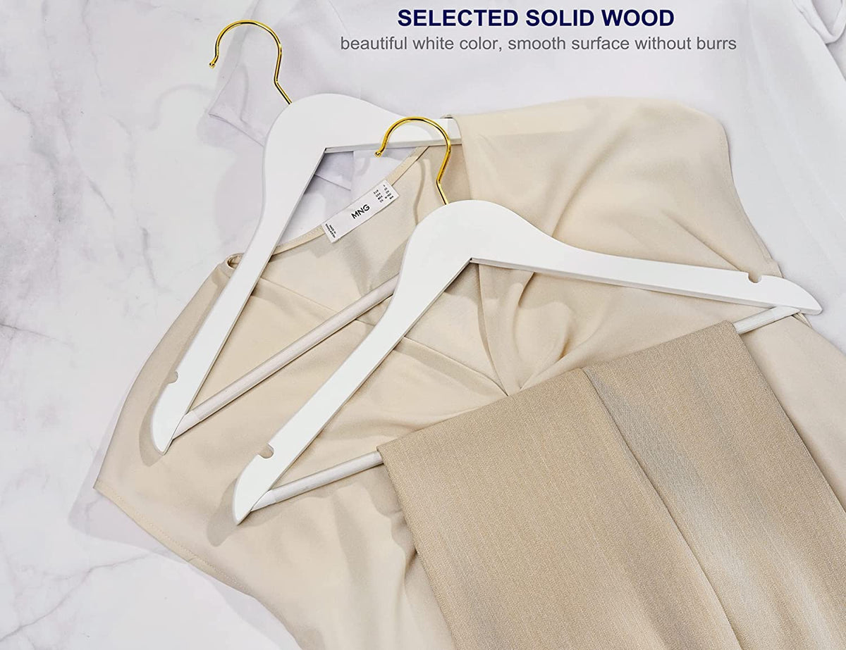 Amber Home 10pcs Wooden Coat Hangers, Wood Suit Hangers, White
