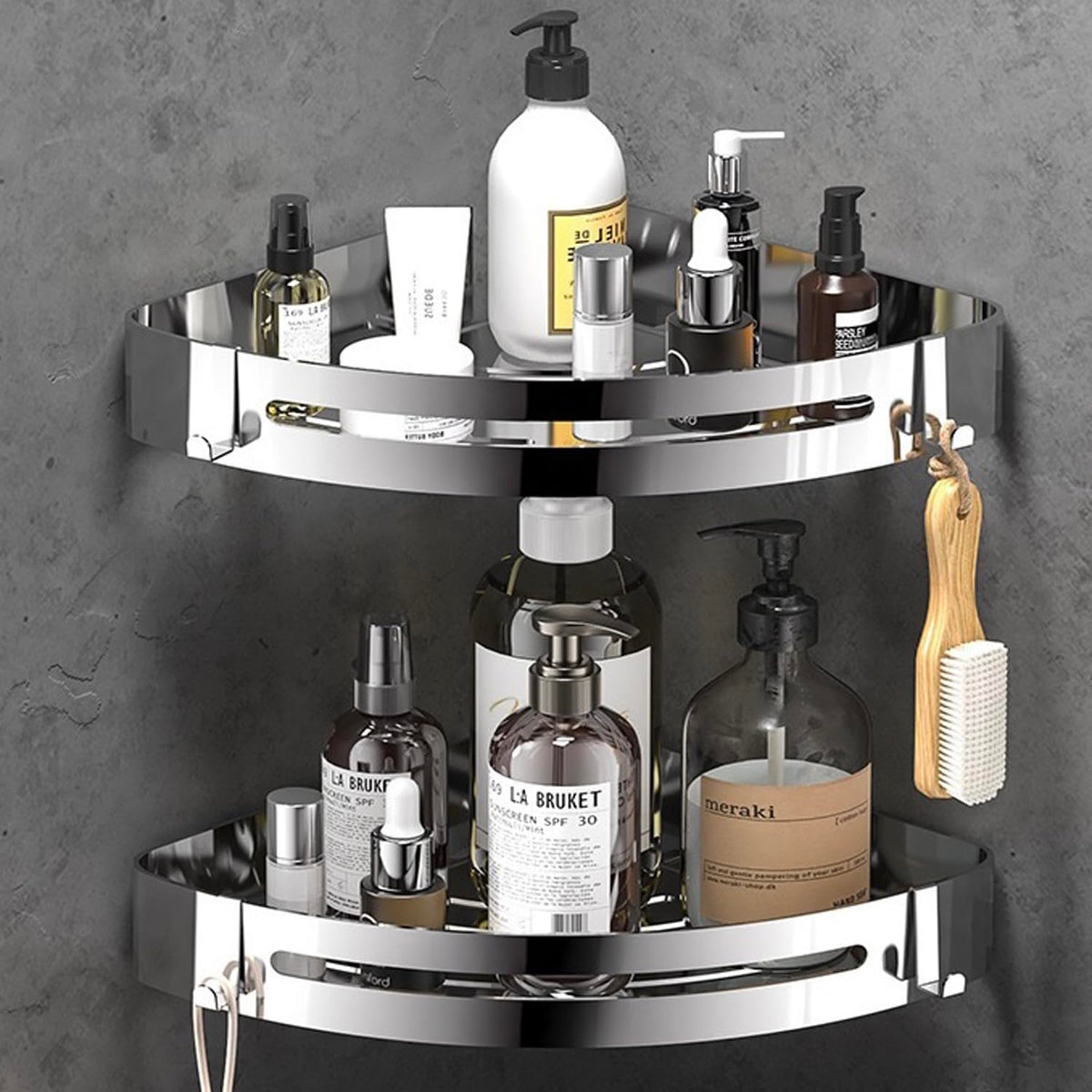 RCQD Shower Caddy Corner, shower shelf no drilling with Stickers Wall Mounted Adhesive Shower Caddy 4 Movable Hooks, SUS304 Stainless Steel bathroom