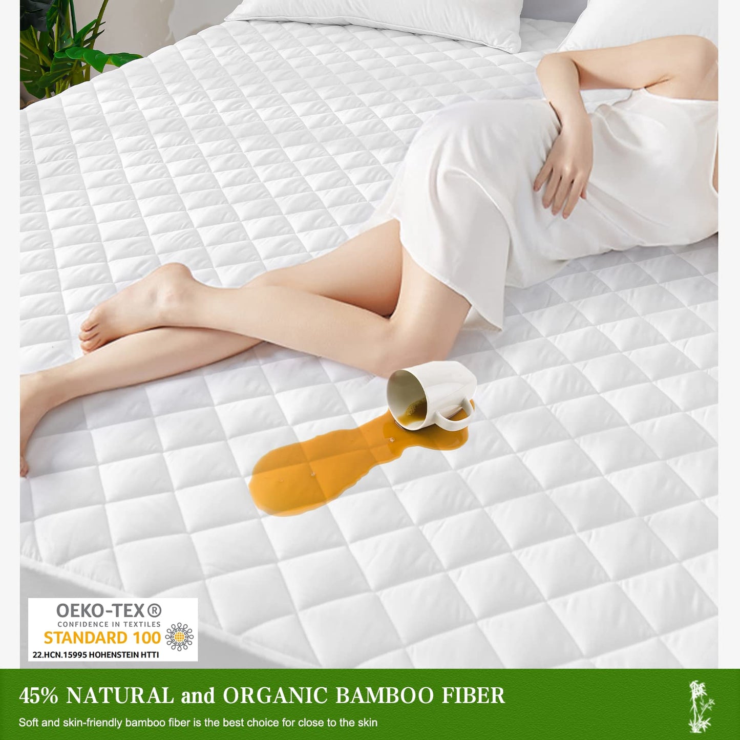 UNILIBRA Bamboo Waterproof Mattress Protector King Size, Quilted Mattress Pad Cover with 6''-25'' Deep Pocket