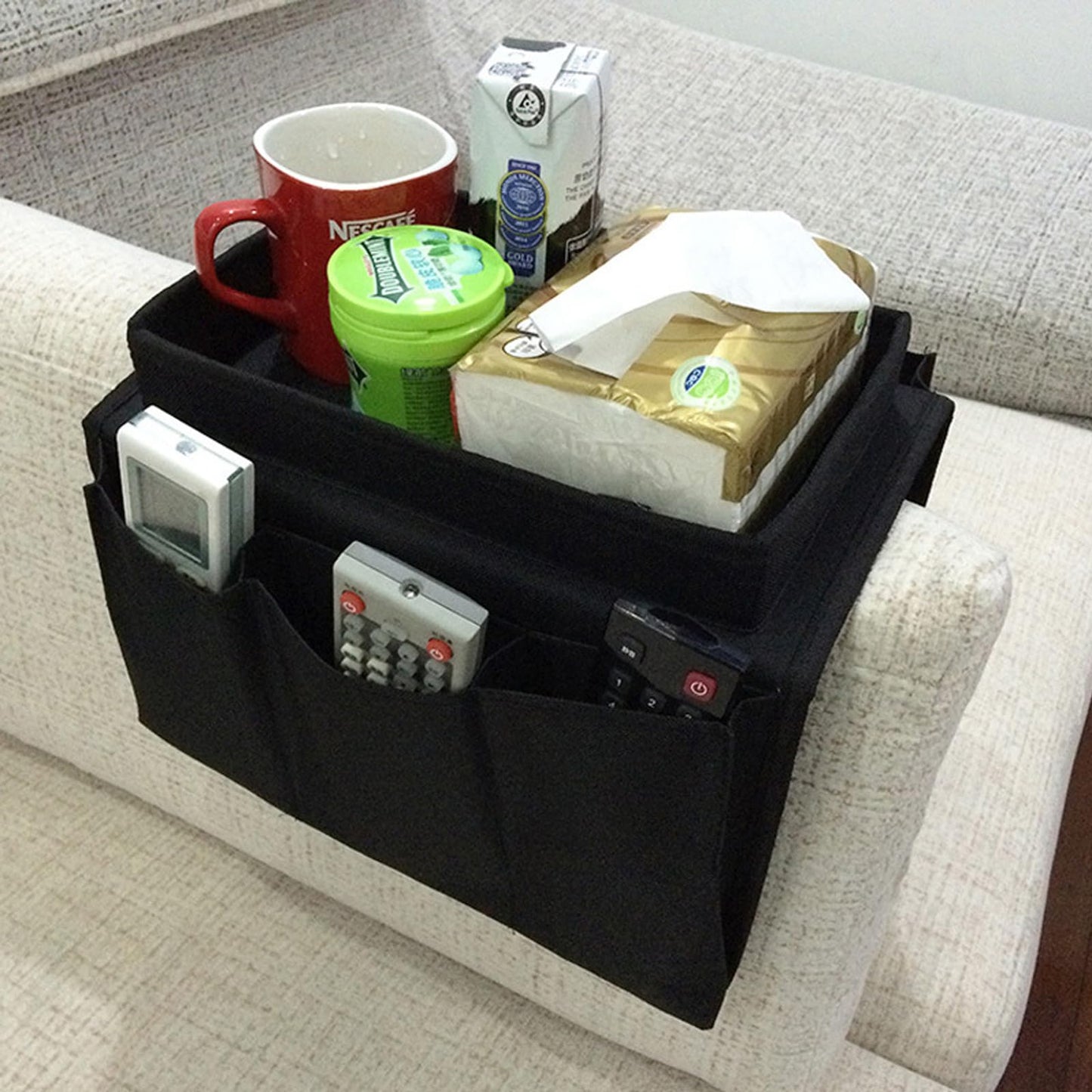 Ccomage Sofa Armrest Bag with 6 Pockets Living Room Couch Hanging Storage Bag Space Saving Chair Tray Sofa Organizer Removable Couch Caddy Pocket for
