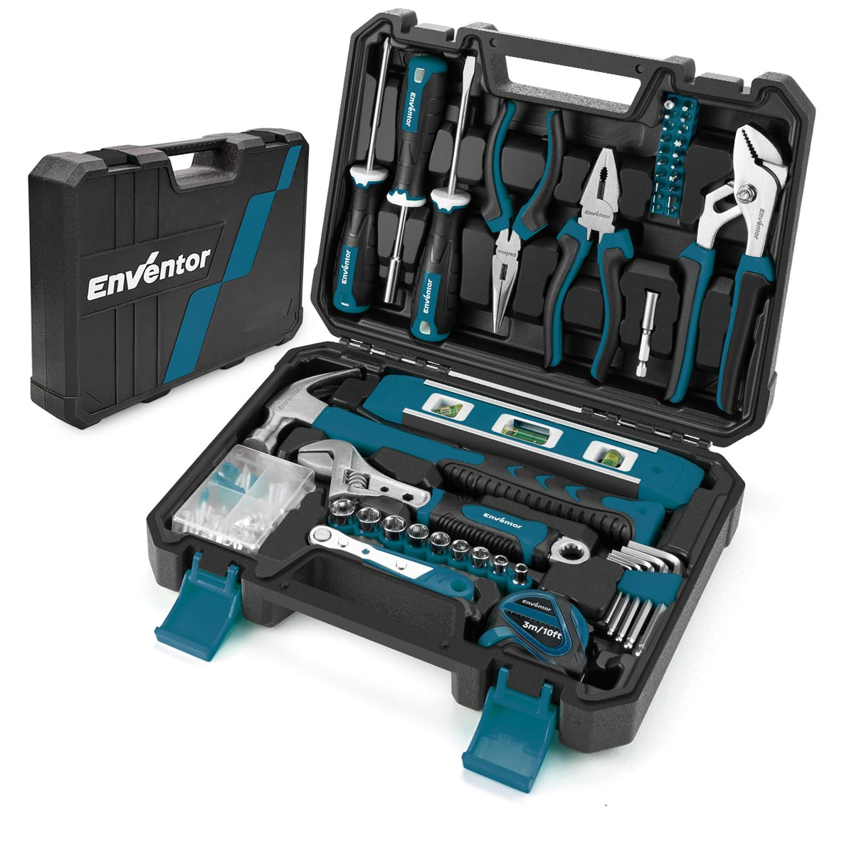 Enventor Home Tool Kit Set, 108PCS General Household Hand Tool with Storage Toolbox, Blue