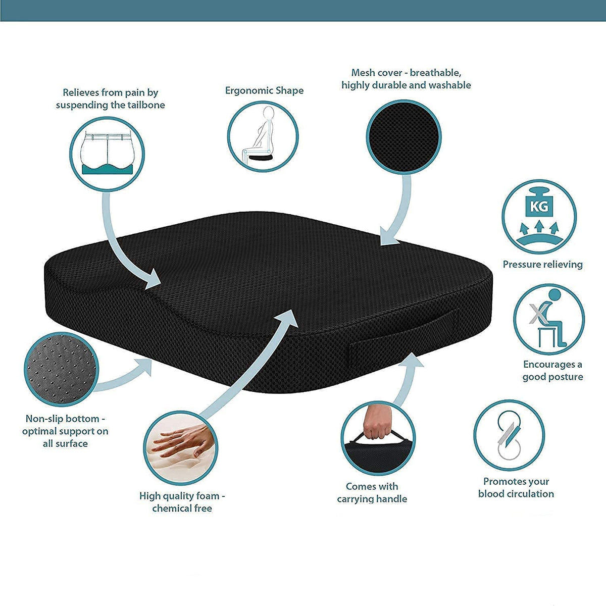 YeHoo Car Seat Cushion Pad for Car Driver Seat Office Sweet Home Collection Memory Foam Chair Cushion Honeycomb Pattern Solid Color Slip Non Skid
