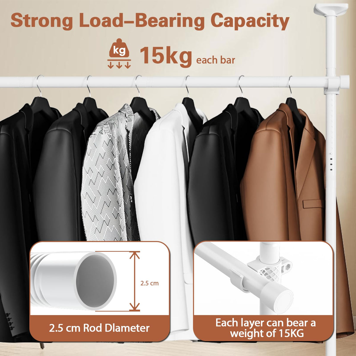 WELDUN Telescopic Clothes Rail Extendable Adjustable Wardrobe Hanging Rail