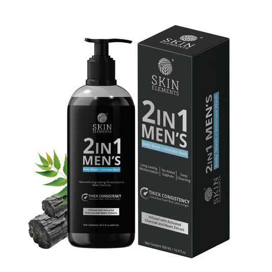 Skin Elements 2-in-1 Body & Intimate Wash for Men | 60+ Days of Usage | Daily Refreshing Wash | Natural Goodness of charcoal & Neem extracts | Thicker