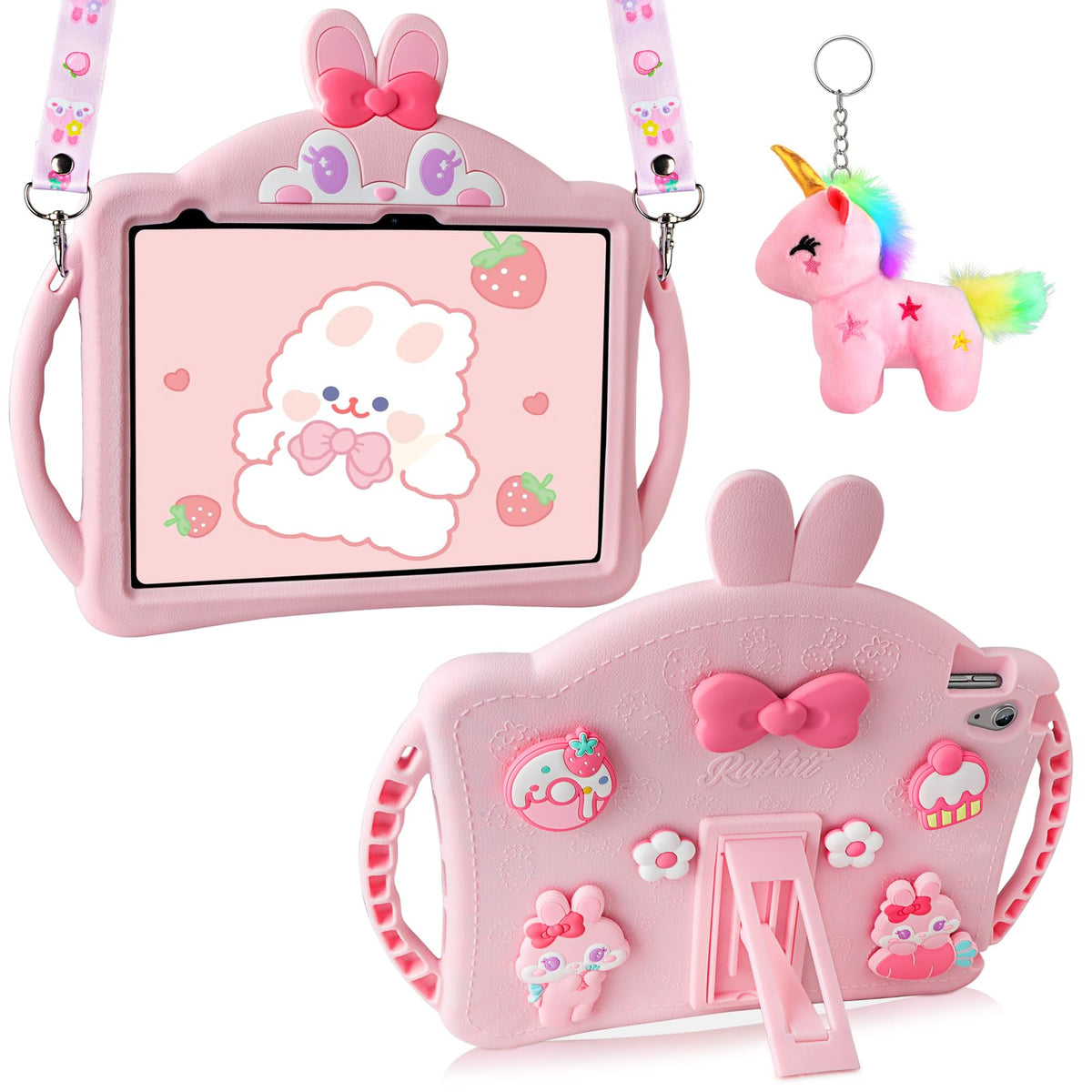 Aolcev for iPad (A16) 11th/10th Generation Case 2025/2022 11inch/10.9inch for Kids Girl, Heavy Duty Shockproof Silicone with Stand Shoulder Strap