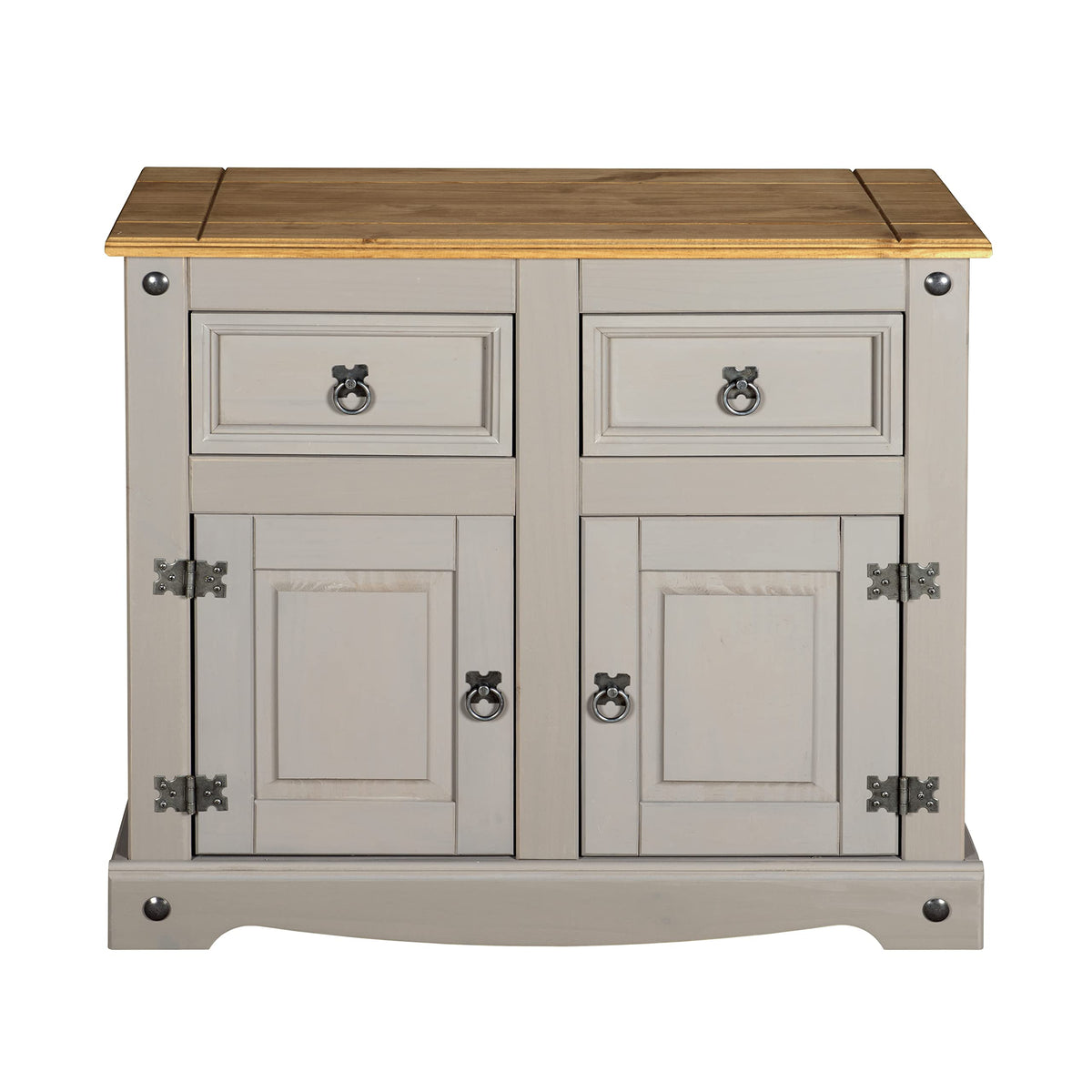 Corona Grey Sideboard 2 Door 2 Drawer Cupboard Mexican Solid Pine with Gunmetal Finish Hardware 76cm H x 87cm W x 40cm D