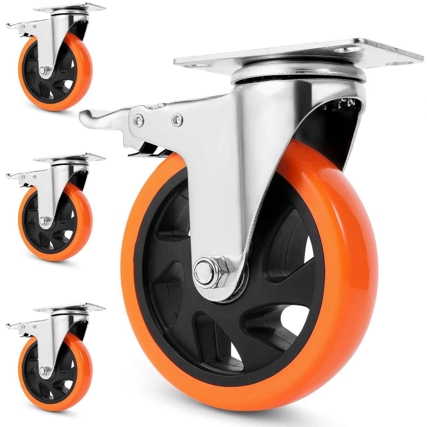 W B D WEIBIDA Caster Wheels Heavy Duty 5-inch with 1400Lbs Load Capacity and Dual Locking, Quite Polyurethane Caster Wheels & Thicken Steel Durable