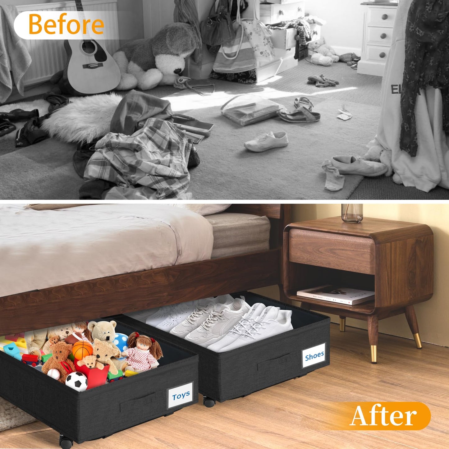 JUPELI Under Bed Storage Organiser, Dust-Proof Under Bed Storage on Wheels & Metal Bottom Support, Sturdy Underbed Storage with Wheels, Large Clothes