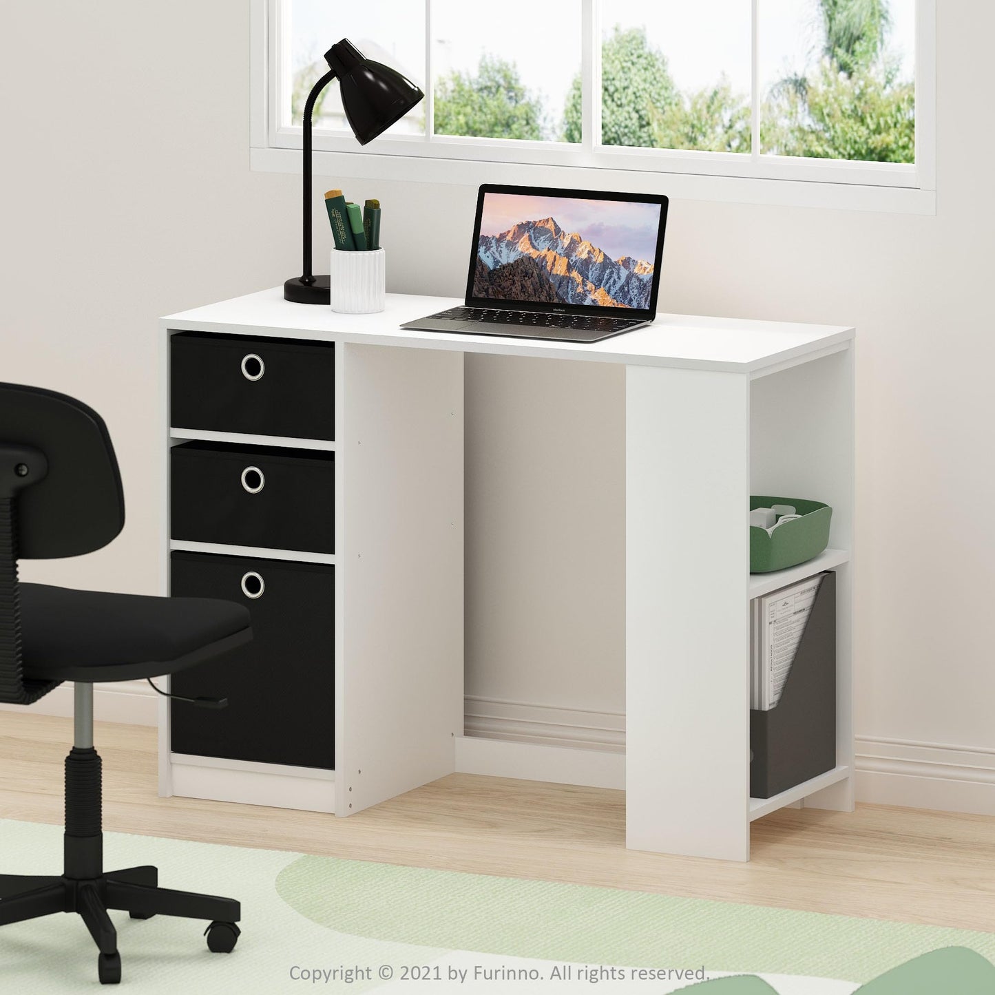 Furinno JAYA Desk, Gaming Desk with Drawer, Computer Desk, Writing Desk, Office Desk for Home Office, Study Room, Dorm, Bedroom, White