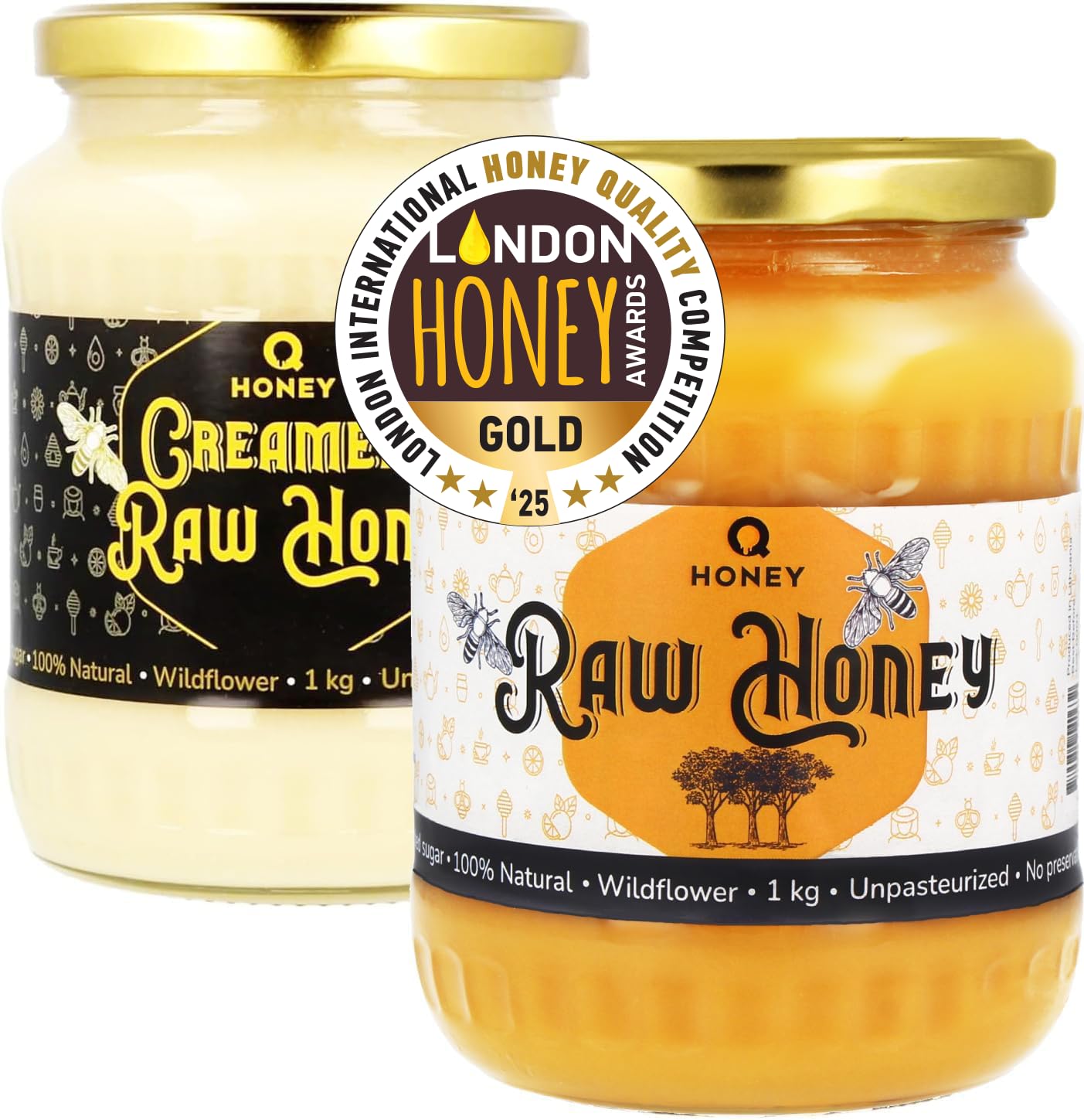 Raw Honey Set - Wildflower and Creamed Honey awarded Gold Medal at the London Honey Awards 2025 and Superior Taste Award 2025 unfiltered unheated