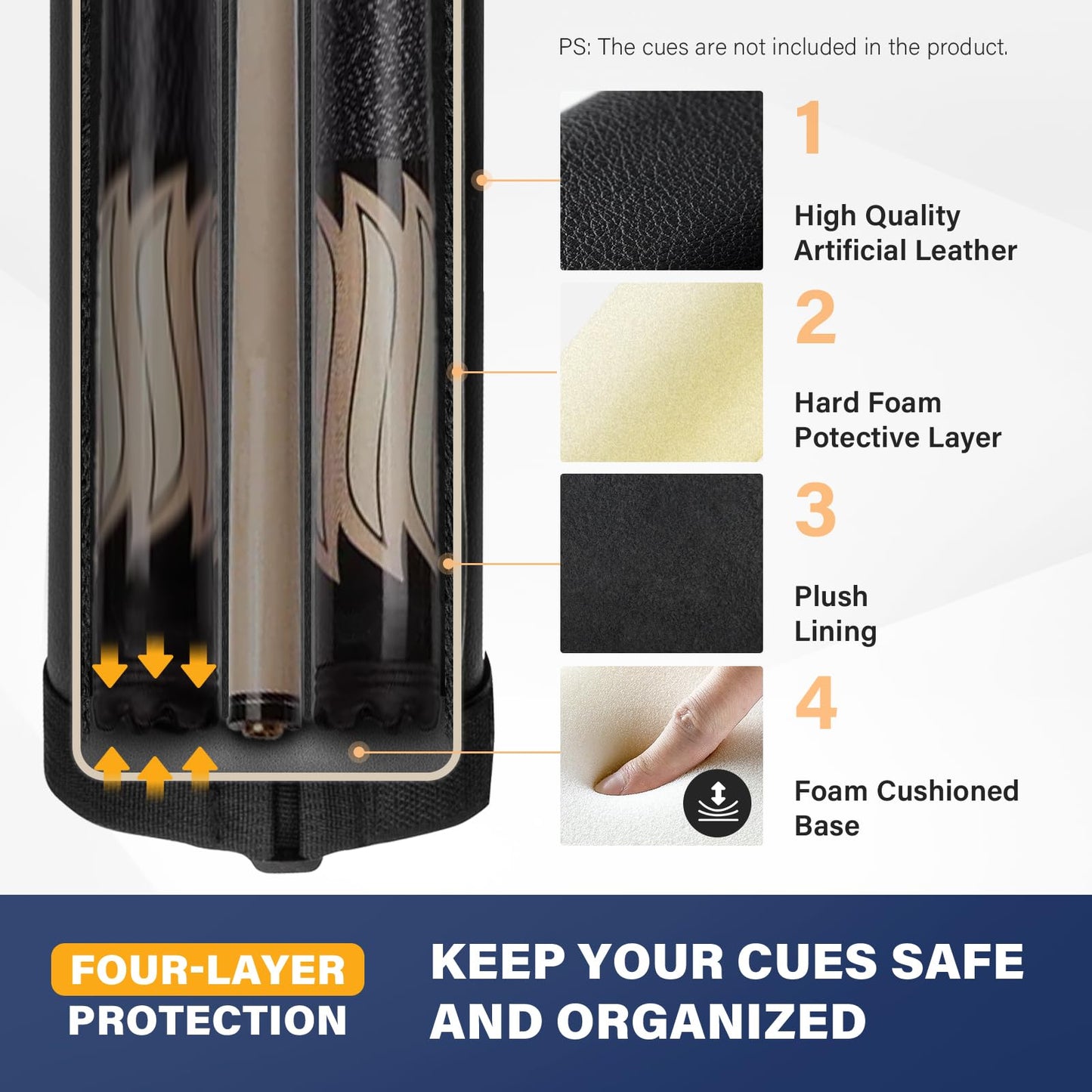 Trymaker Snooker Cue Case, Pool Cue Case for 2-Piece Cue (Not for 3/4 Cues), Made of Faux Leather Snooker Accessories