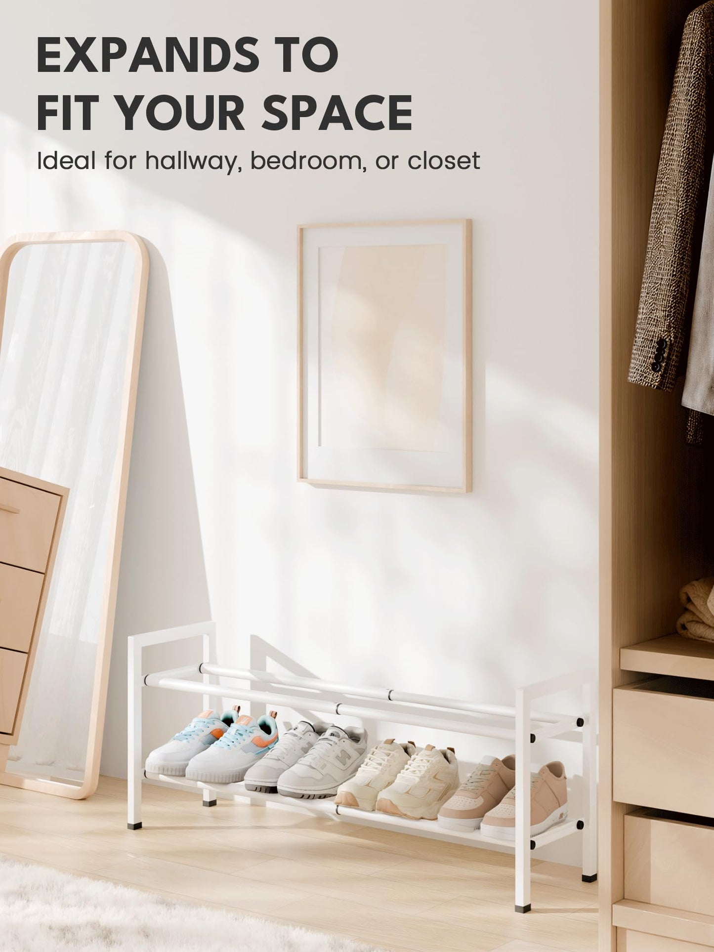 Bumusty 2 Tier Expandable Shoe Rack, White