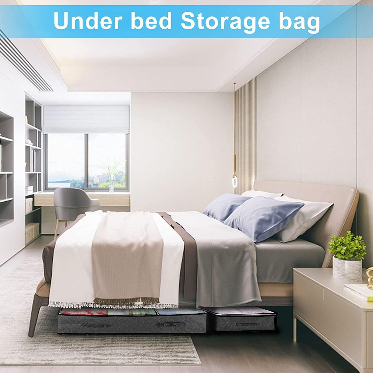 Novelistier Underbed Storage Box 4Pack 90L Large Under Bed Storage Bag with 4 x Large Zip lock Bags