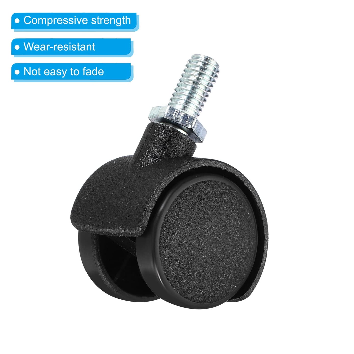 PATIKIL 1 Inch Swivel Casters, 6 Pack Nylon 360 Degree Threaded Swivel Stem Wheels Wire Shelving for Furniture Replacement, Black