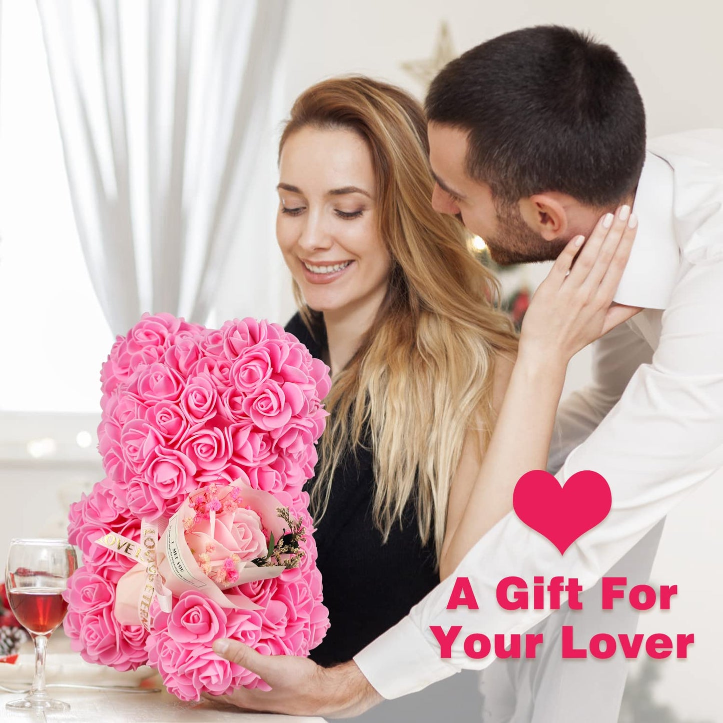 POHOMEGK Valentines Gifts for Her, rose bear Gifts for Women, Valentines Day Gifts Rose Bear, Rose Teddy Bear, Valentines Gifts for Kids, Birthday, I