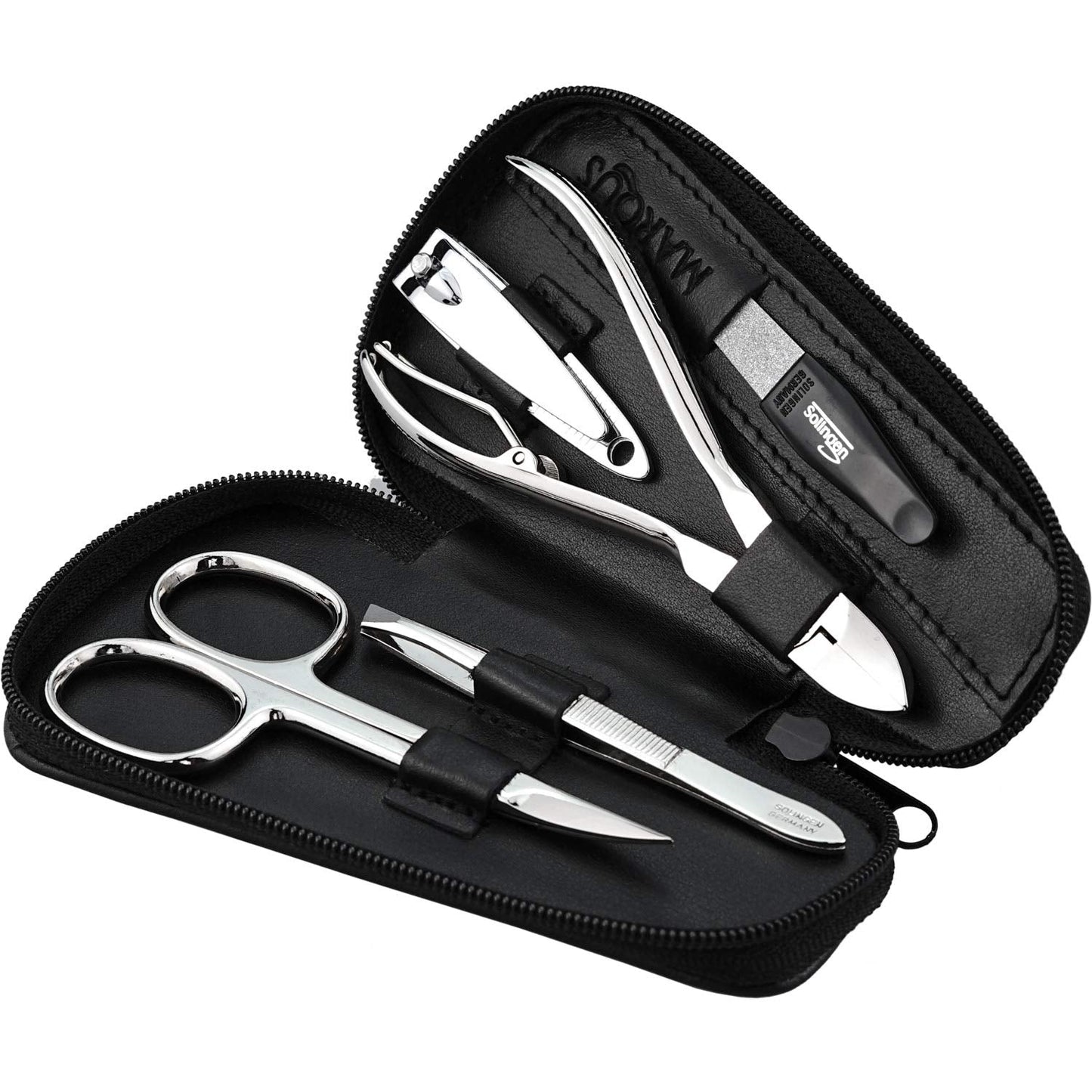 Marqus Manicure Set for Women and Men - 5-Piece Grooming Kit with Nail Nippers and Clippers - Real Leather Case - Perfect for Travelling or as a Gift,