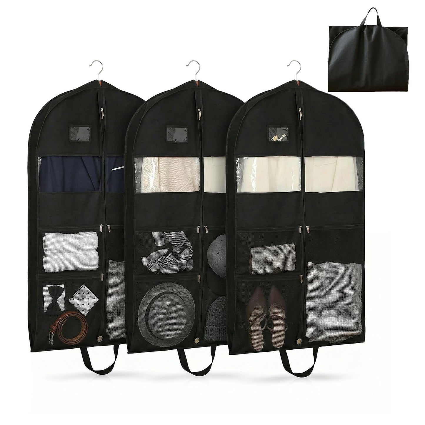 3 Pack Suit Bags, 51"Travel Garment Bags, Wrinkle-Free Suit Bag for Men Women, Foldable Dress Cover with 2 Handles for Wardrobes, Blazers, Dresses