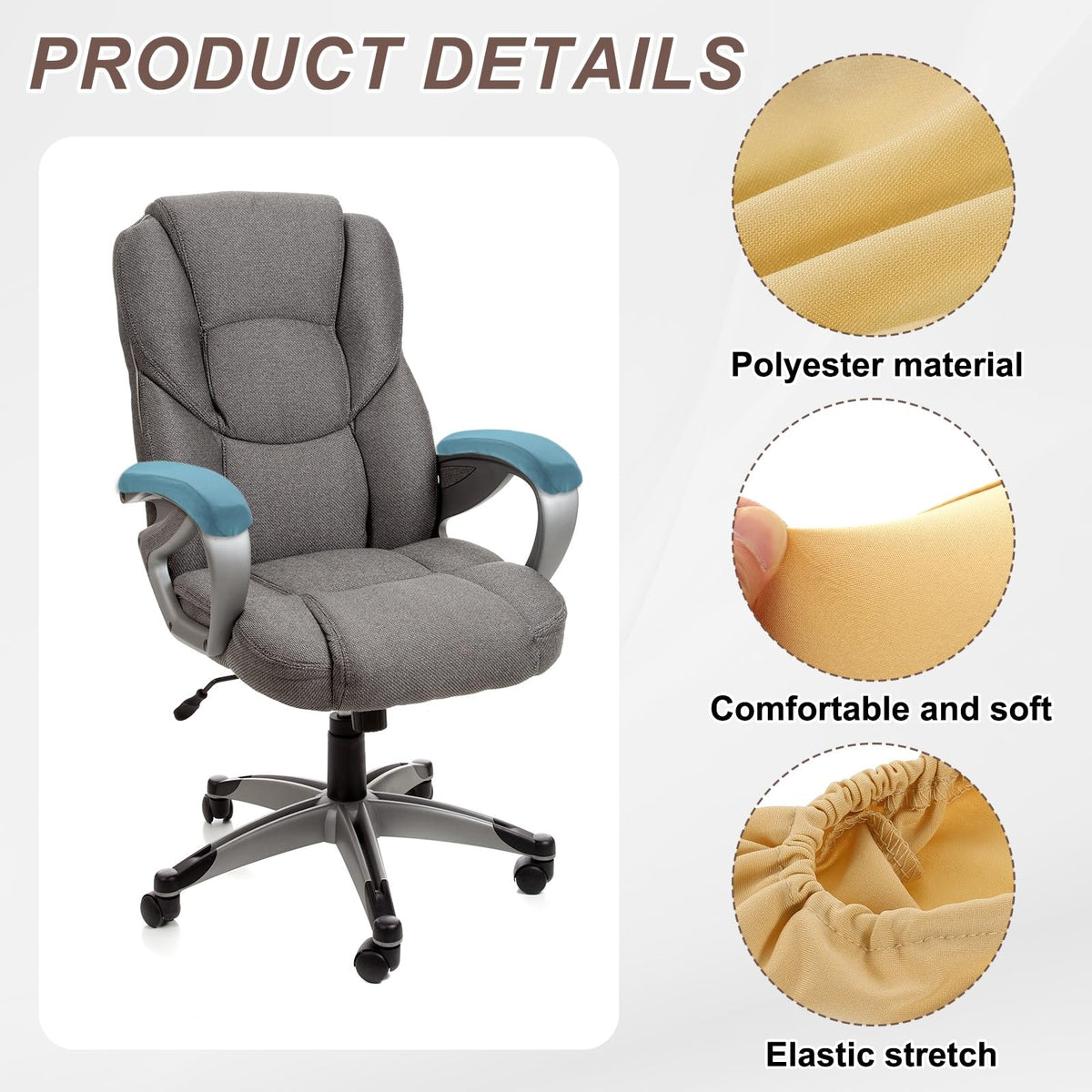 sourcing map Chair Armrest Slipcovers Covers, 32 x 8cm Polyester Removable Seat Hand Rest Protector for Office Chairs Desk Chair(Beige)