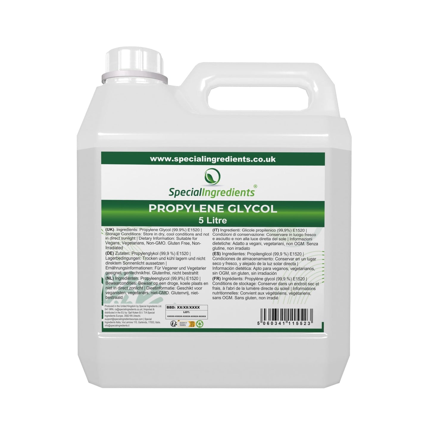 Mono-Propylene Glycol (MPG) 5 Litre Premium Quality USP/EP Pharma Food, Non GMO  Recyclable Container