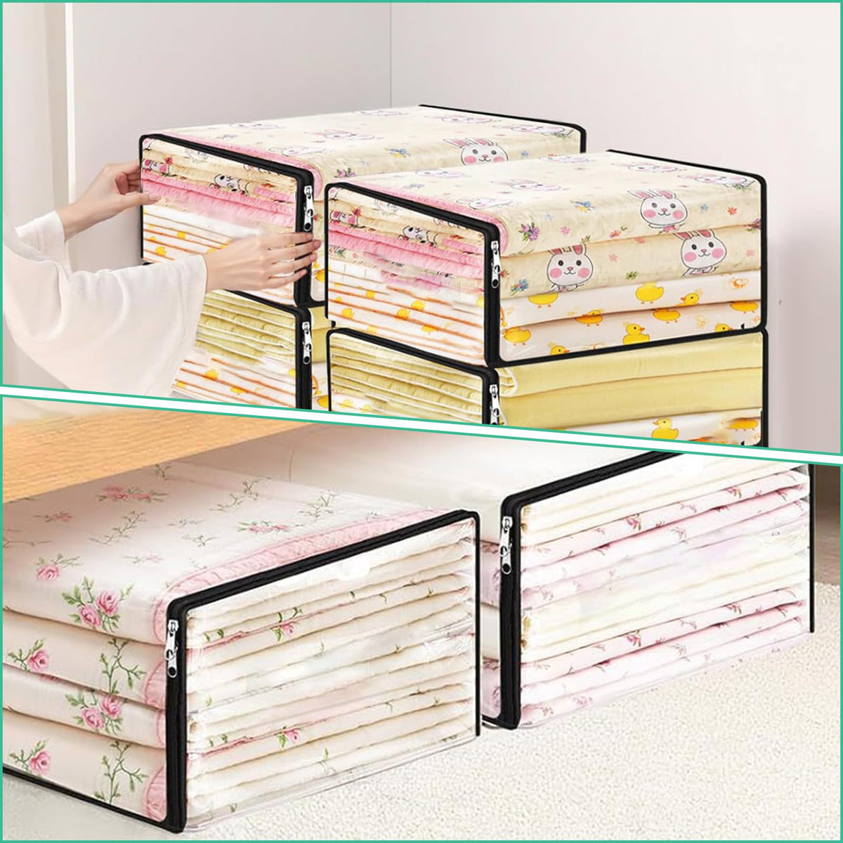 6 Pack Clear Storage Bags with Zips, 36L Foldable Clothes Storage Bags PVC Clothing & Wardrobe Storage Organiser Waterproof Loft Storage Bagsfor