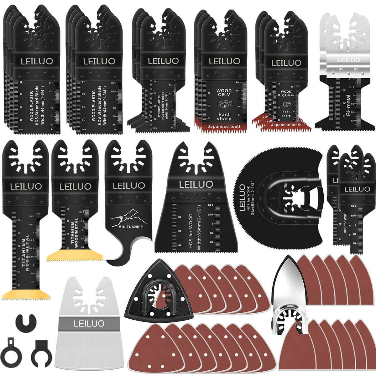LEILUO 156 Pcs Multitool Blade Kits for Cutting Sanding and Scraping Universal Multi Tool Accessories with Storage Bag Compatible with DeWalt Makita