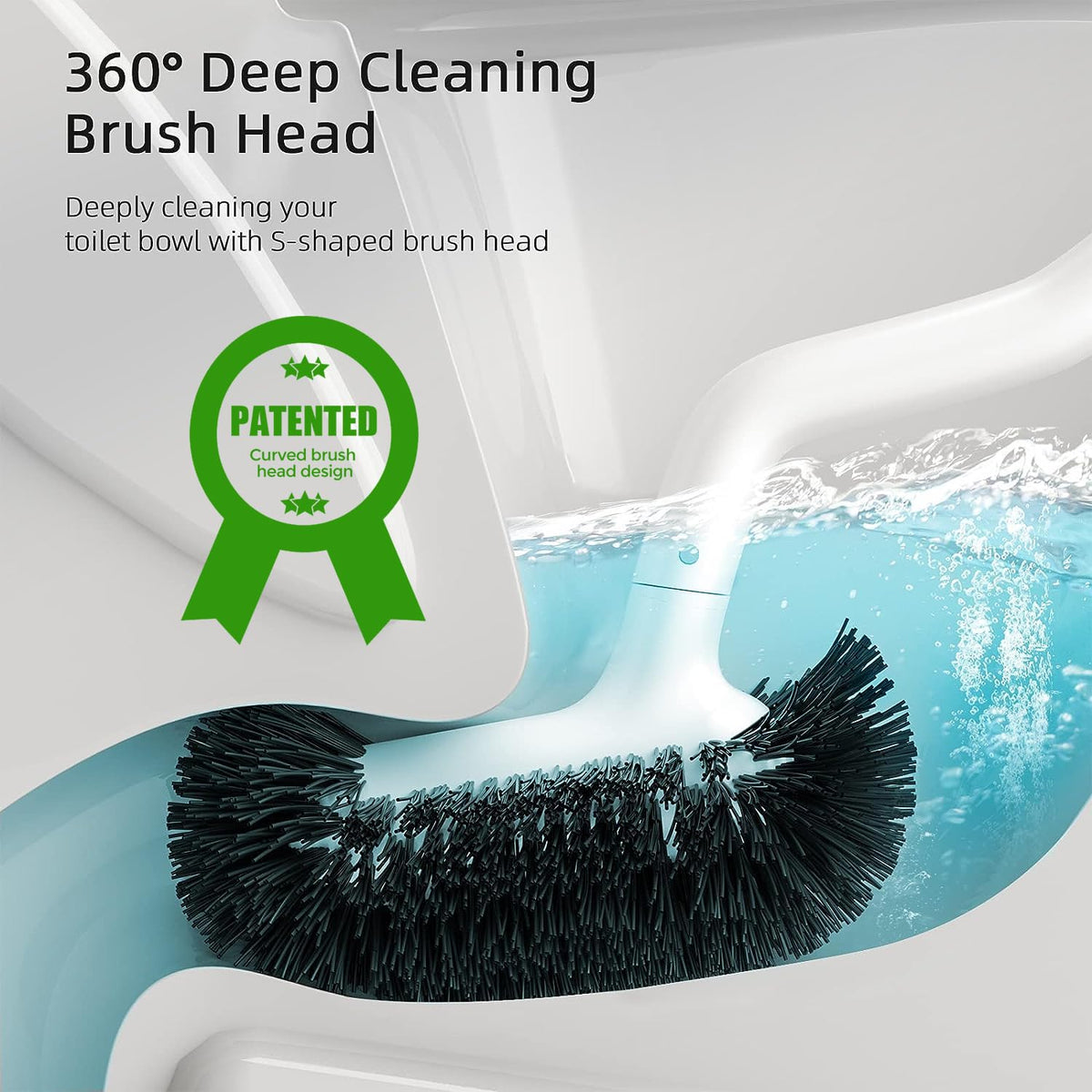 HAMITOR Toilet Bowl Brush Holder Set: Curved Design with Holder for Deep Cleaning Under Rim - Compact Hidden Scrubber for Small Space