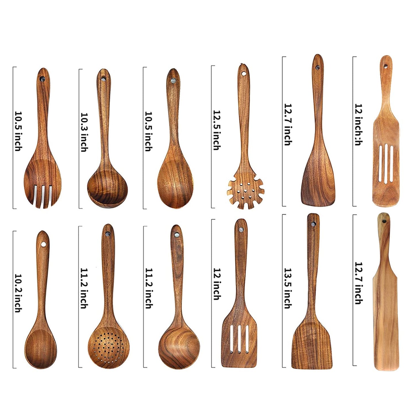 Wooden Spoons for Cooking,12 Pack Wooden Utensils for Cooking Wooden Kitchen Utensils Set Wooden Cooking Utensils Natural Teak Wooden Spatulas for