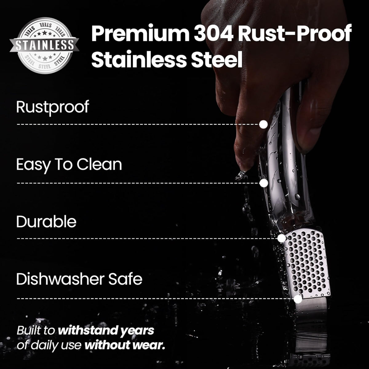 No Peeling Required Garlic Press Stainless Steel with Two Detachable Handles for Coarse & Fine Mincing - Premium Garlic Mincer Tool, Easy to Clean,
