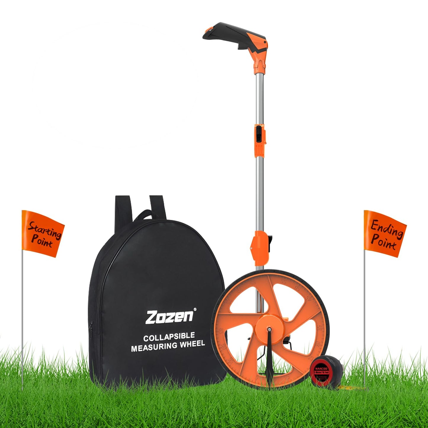 Zozen Distance Measuring Wheel with 20PC Marking Flags, Double Collapsible/Mechanical-One Key to Reset/Kickstand to Keep Stand/Starting Point Arrow