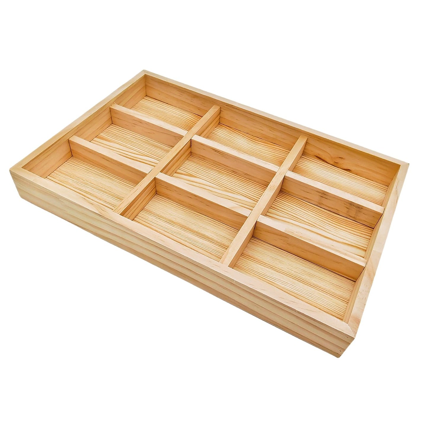 Anktily Unfinished Wooden Storage Divider Box with 9 Compartments, Showcase Display Box,Underwear Storage Case, Wood Display Tray for Jewellery