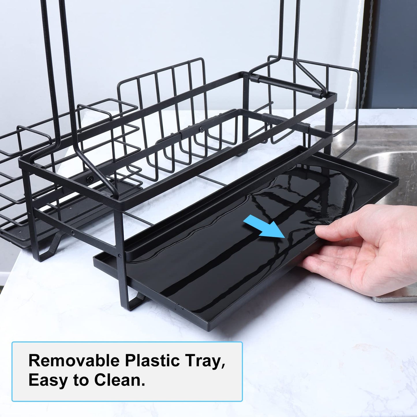 BBQ and Grill Caddy with Paper Towel Holder, Iron Steel Handle & 4 Hooks ? Camper Accessories Condiment Caddy ? Plates, Cutlery and BBQ Organizer for