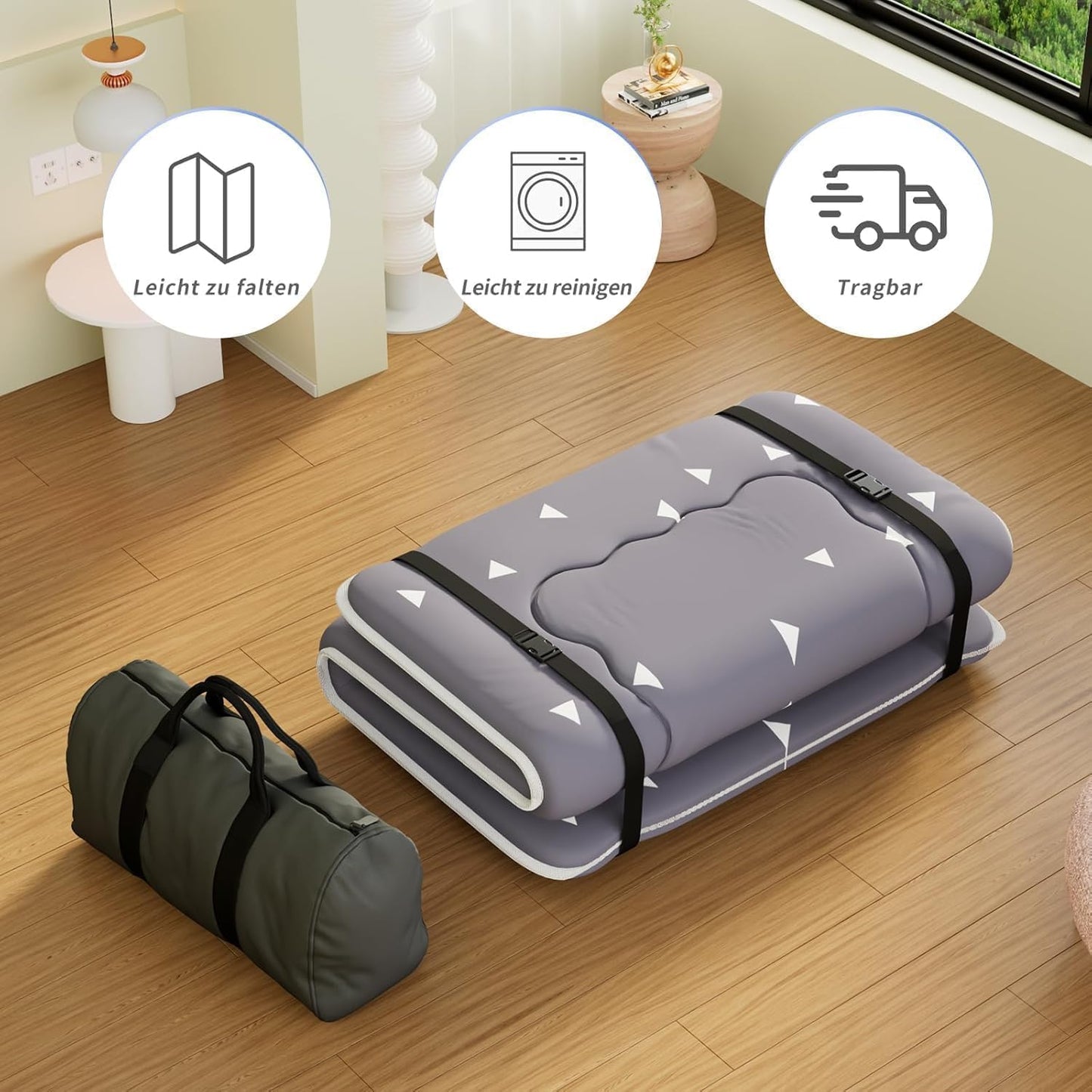 Kiseely Japanese Futon Mattress, Foldable Tatami Mat Portable Dormitory Sleeping Pad With Bag & Strap