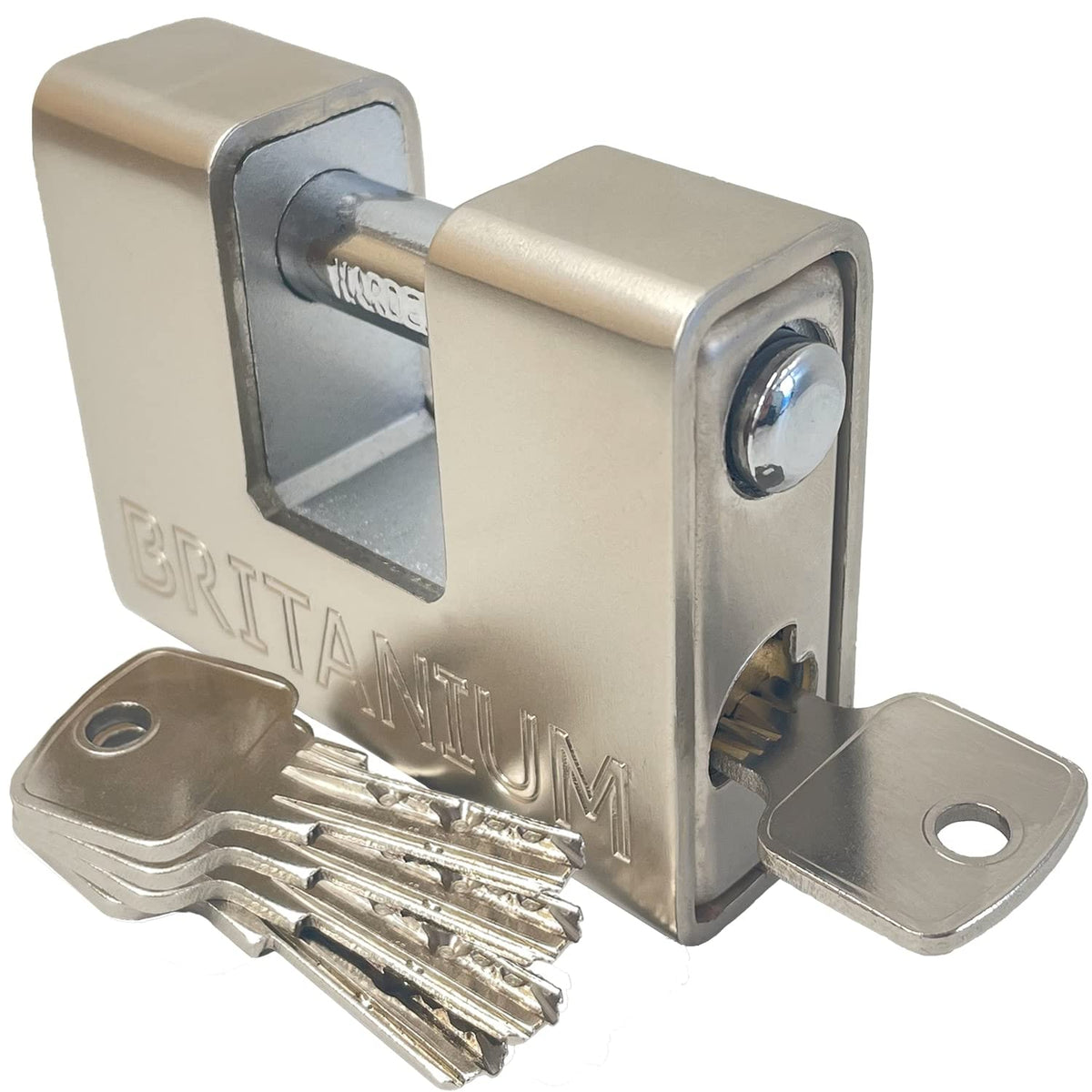 Britanium? BRP74 [Armoured] High Security Container Padlock - [Heavy Duty] - [Anti Drill Cylinder] - Also Ideal Motorbike, Shed & Garage Lock (5 Keys)