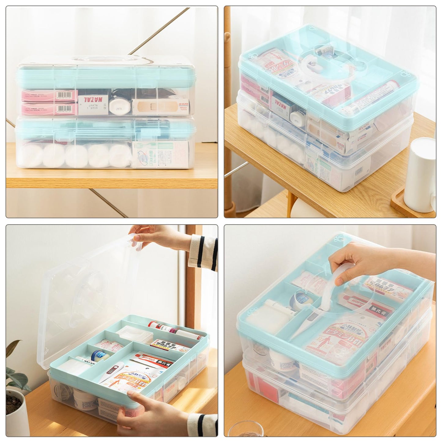 Craft Storage Box Clear Craft Stackable Large Sewing Box with 7 Compartment Tray Large Capacity for Medications, Sewing Supplies