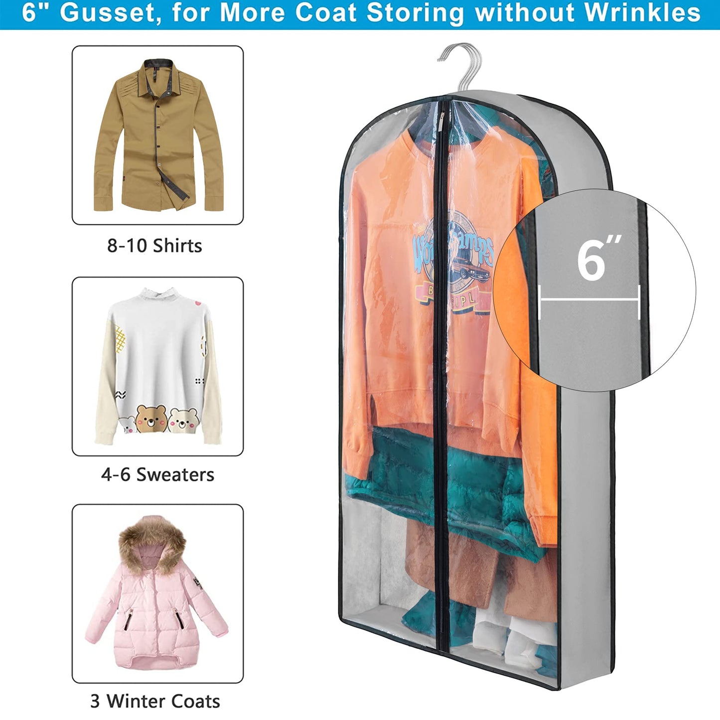 Eindas 4 Pack Clothes Covers with Zip, 40'' (102cm) Garment Bags Storage Gusseted Suit Protector Breathable Hanging Bag Jacket Coat for Wardrobe
