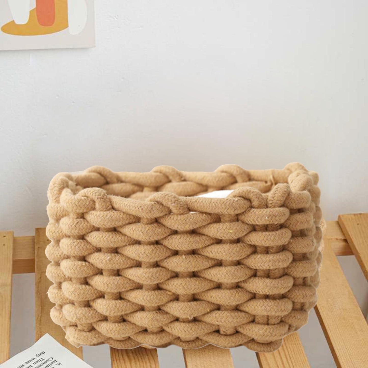 JJQHYC Cotton Rope Basket Woven Storage Baskets Brown Rope Desktop Basket Organizer Bathroom Storage Baskets for Cupboard Nursery Decor