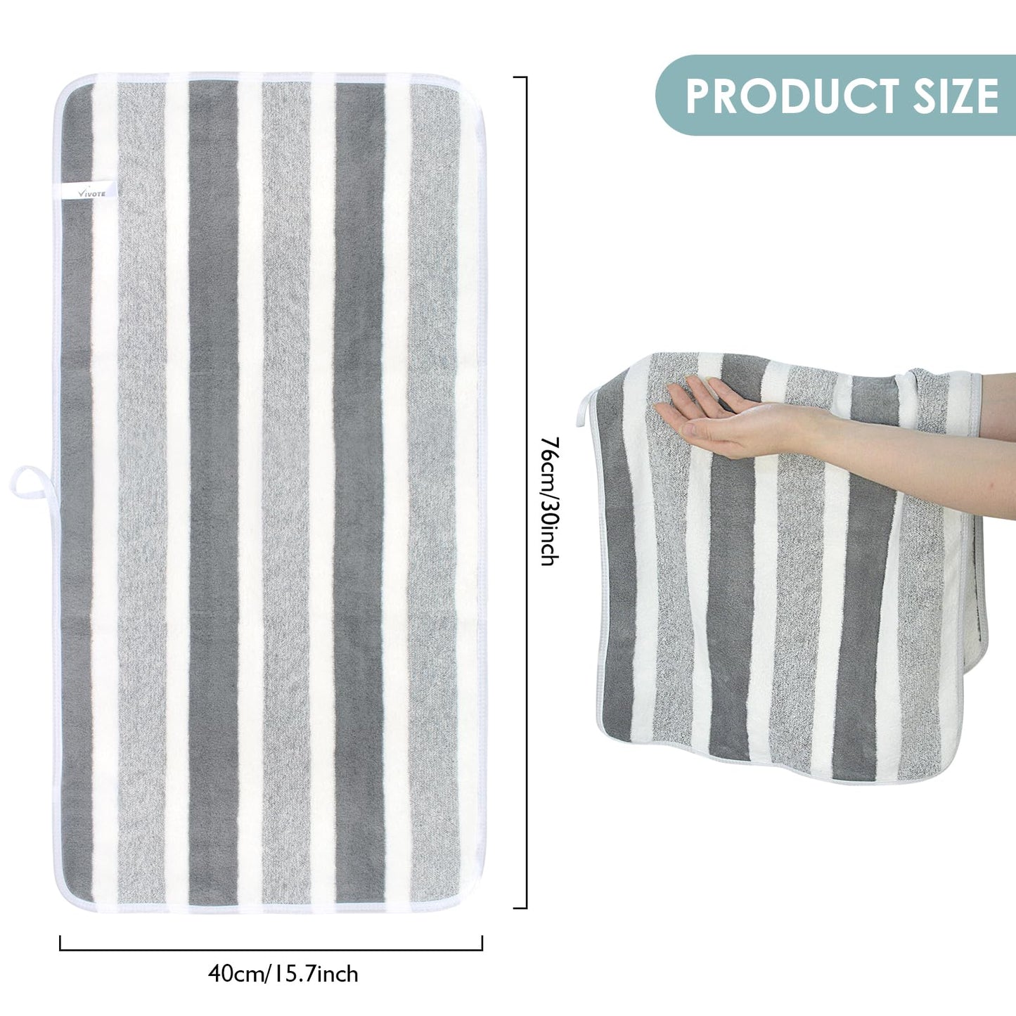 VIVOTE Bathroom Hand Towels Microfibre Hand Towel with Hanging Loop Grey