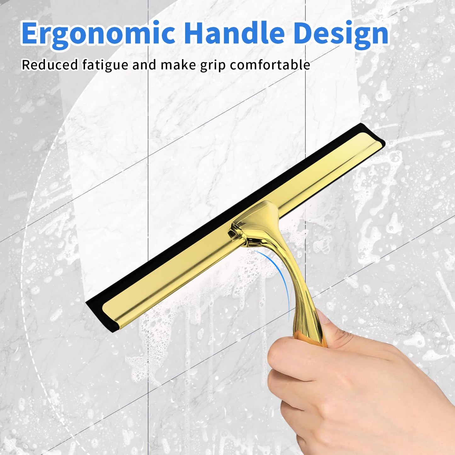 Suimlmta Shower Squeegee Gold 10Inch Window Bathroom Squeegee Metal Shower Screen Wiper with Hook Window Scraper Cleaner for Shower Glass Door