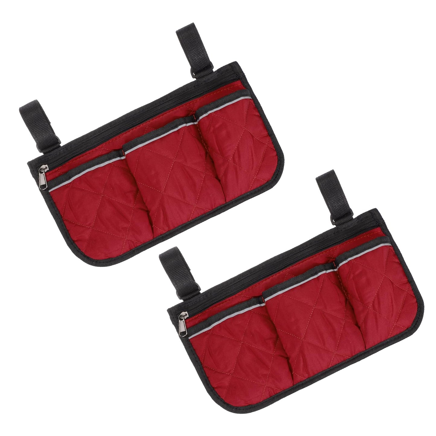 YELARXI Beach Chair Armrest Bag, Beach Side Bag Hanging Storage Organizer with Reflective 4 Pockets Waterproof Pouch 13 x 7" & 2Pcs & Red - Fit for