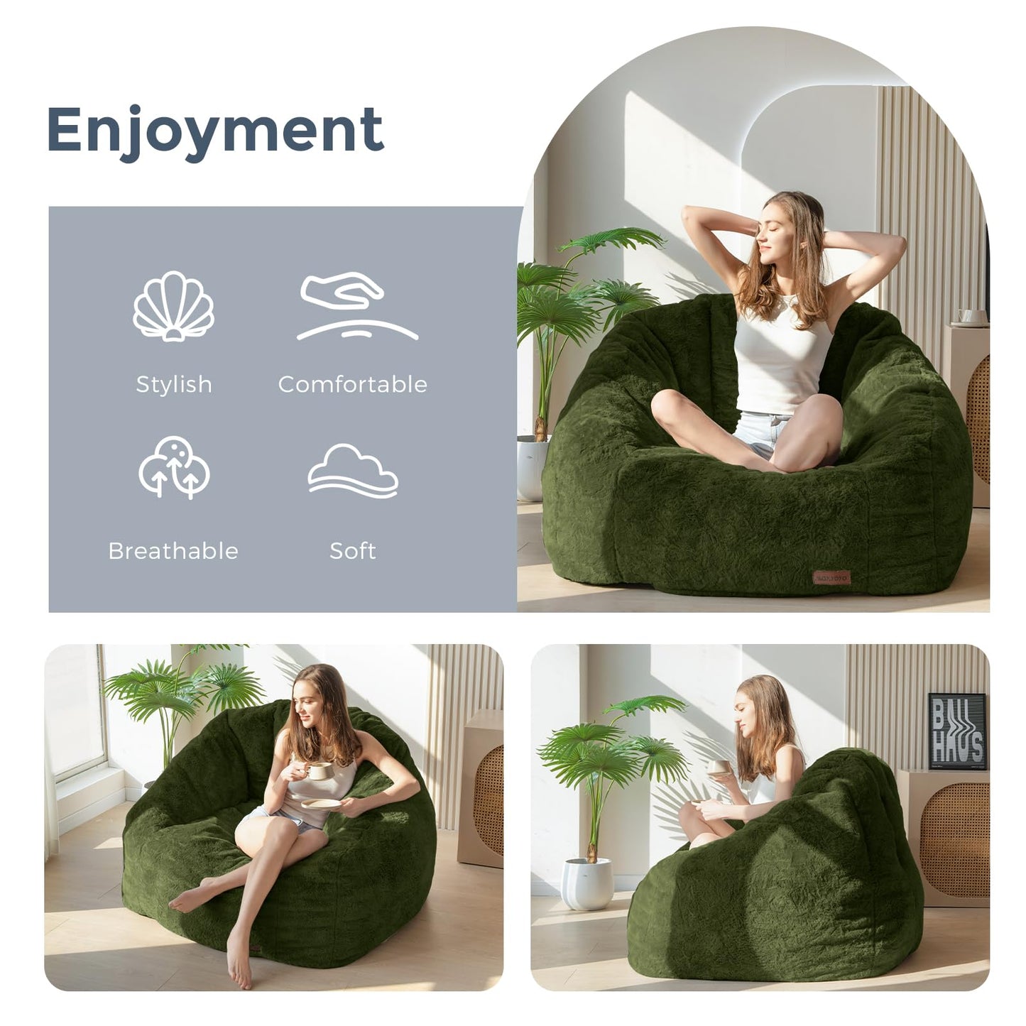 MAXYOYO Giant Bean Bag Chair,Faux Fur Shell Shaped Bean Bag Sofa with Filler,Soft Beanbag Sofa Giant Size for Living Room Bedroom