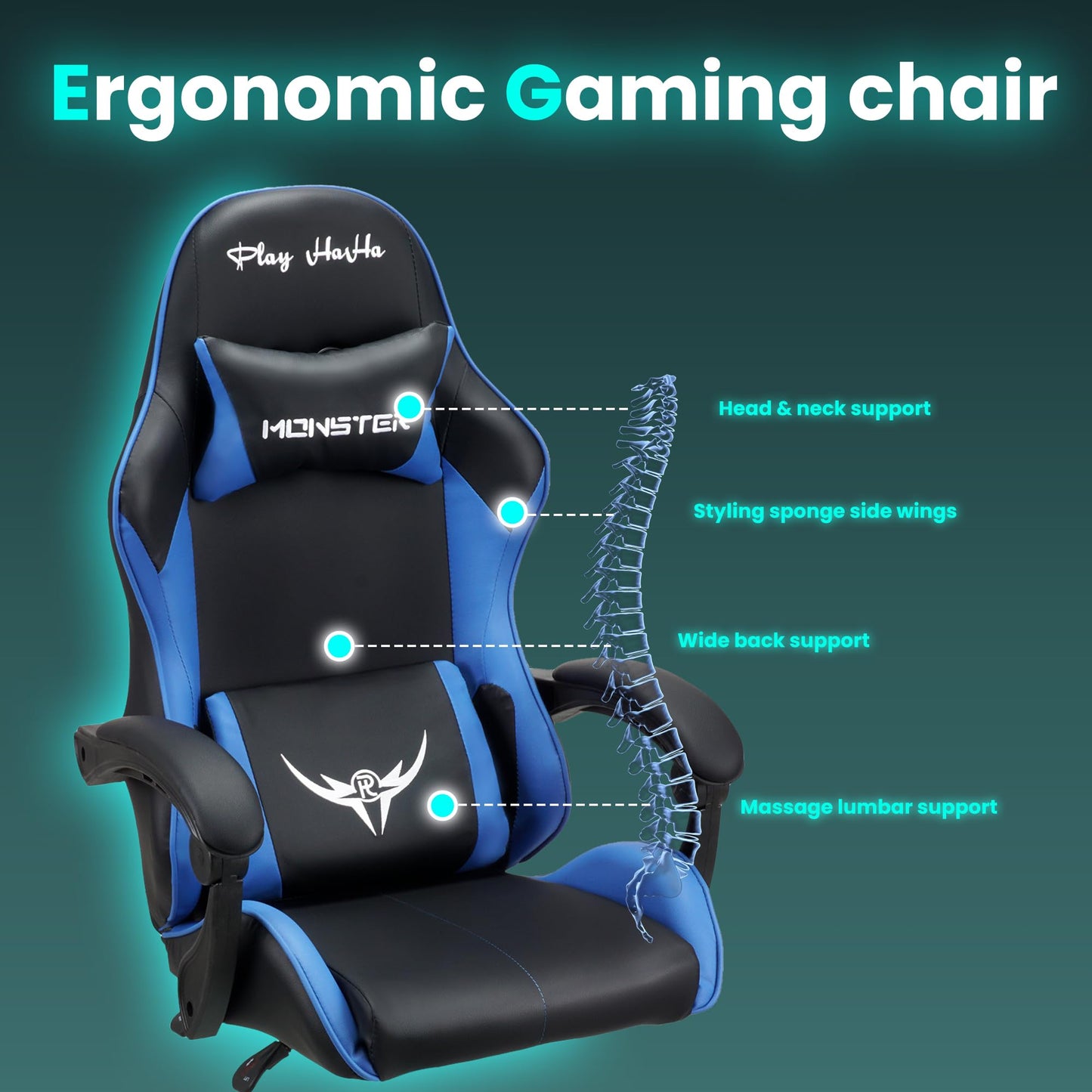 play haha Ergonomic Gaming Chair for Adults,High-Back Racing Style,150kg Capacity,High Density Foam,Faux leather,for gaming home or office use Desk