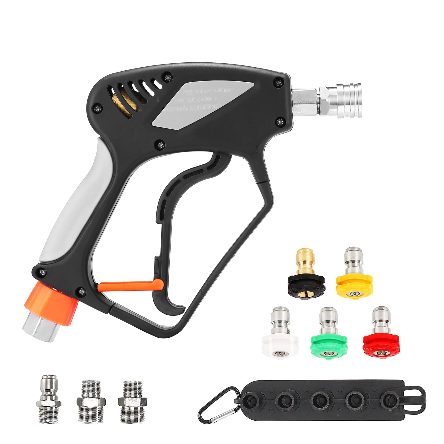 PWACCS Pressure Washer Gun with Swivel, Short Power Washer Gun with 3/8? Quick Connector, M22 14mm /15mm Fitting, 5 Pressure Washer Nozzle Tips with